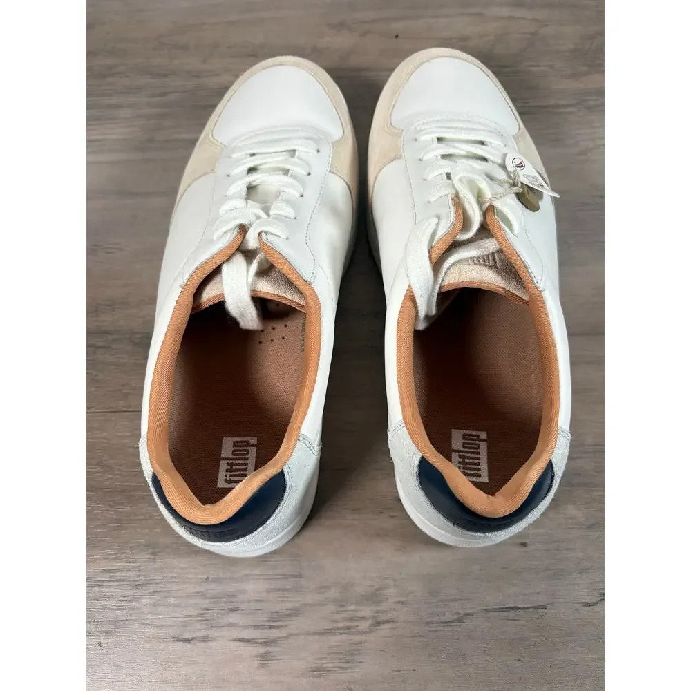 FitFlop Rally Leather White Tan Leather Sneakers Women's Size 8.5-‎ NWOB